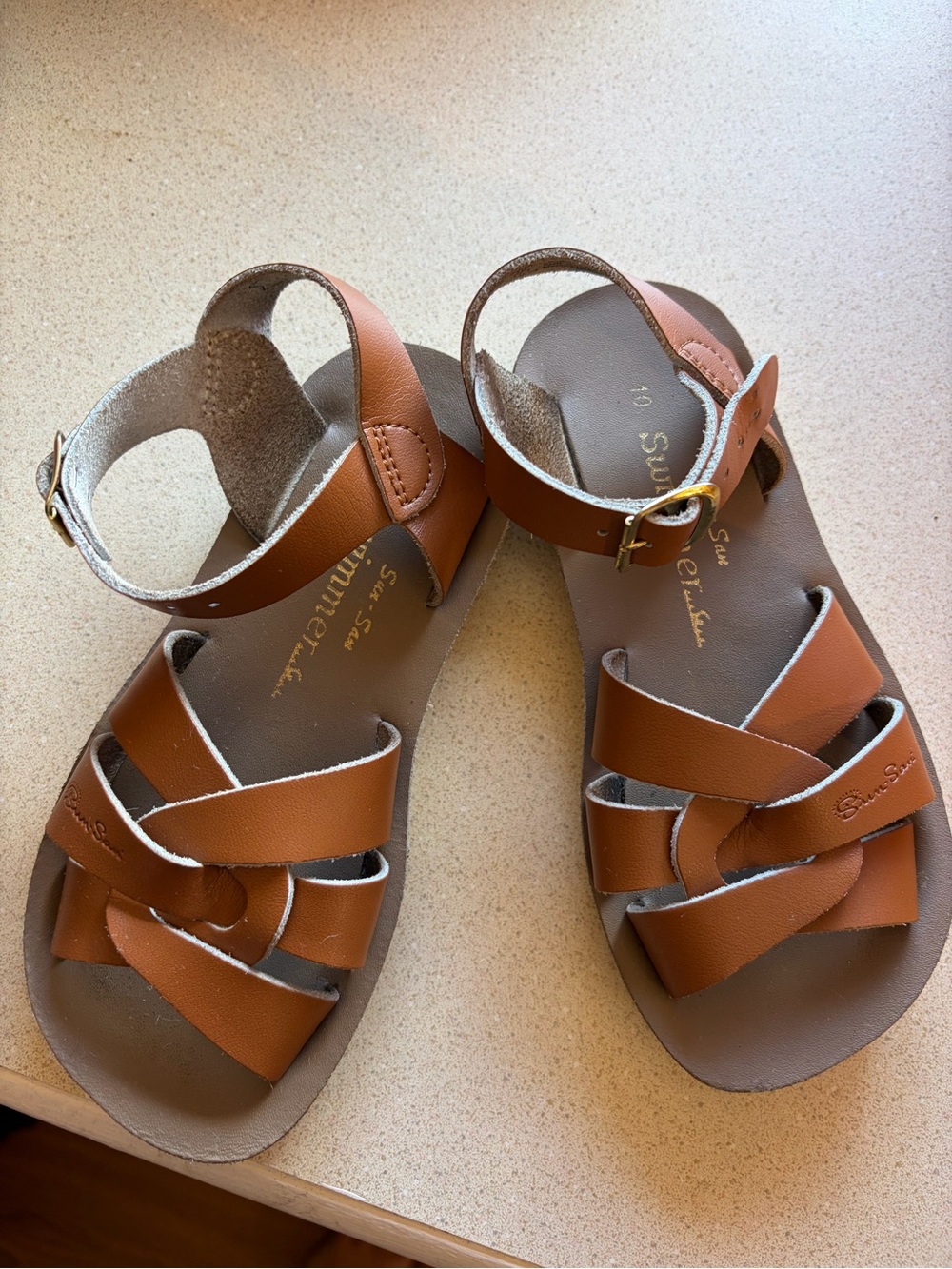 Salt Water Sun-San Kids Brown Leather Sandals